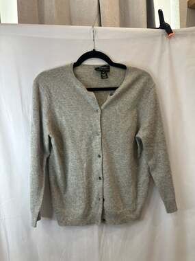 Lauren Ralph Lauren 100% Cashmere Grey Button-Front Cardigan Sweater M